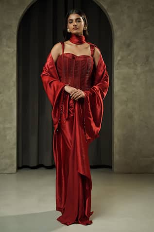 Muskan Aggarwal Saira Embroidered Corset Draped Skirt Set 