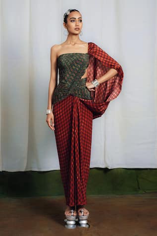 Siddhartha Bansal Courtyard Green Printed Saree Gown 
