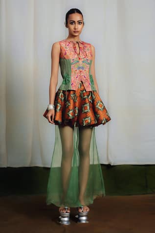 Siddhartha Bansal Printed Peplum Top Set 