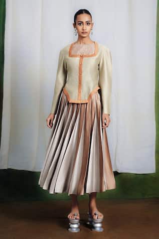 Siddhartha Bansal Garasia Silk Chanderi Shirt & Pleated Skirt Set 