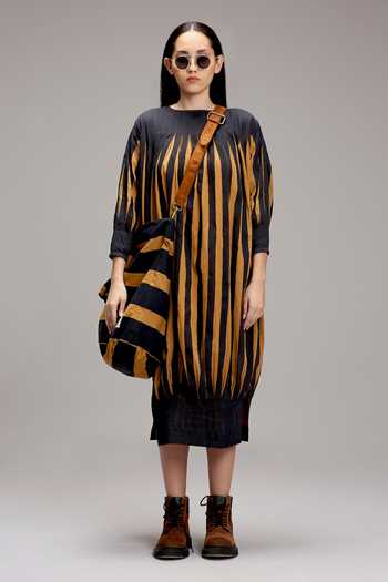 MATI Striped Gathered Midi Dress 