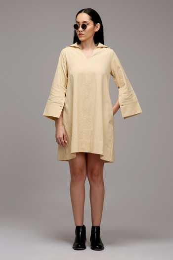 MATI Collared V-Neck Cotton Short Dress 
