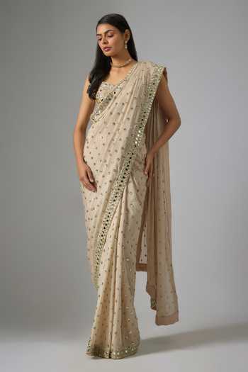 Vana Ethnics Mirror & Sequins Embroidered Saree With Blouse 