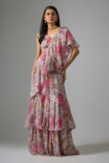 Vana Ethnics Printed Tiered Lehenga Blouse Set 