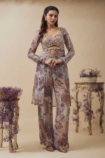 Vana Ethnics Beads & Crystal Embellished Jacket Pant Set 
