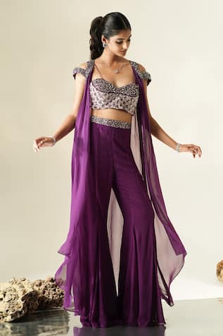 Muskan Aggarwal Miray Mirror Embroidered Cape Palazzo Set 