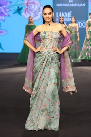 Mahima Mahajan Nasiha Floral Print Corset Skirt Set 