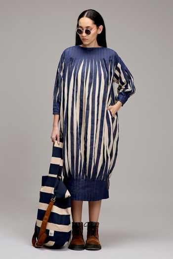 MATI Striped Pleated Midi Dress 