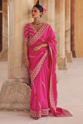 Vinita Bhansali Gulaban Silk Embroidered Saree With Blouse 