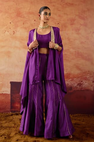 Vinita Bhansali Silk Embroidered Cape Sharara Set 