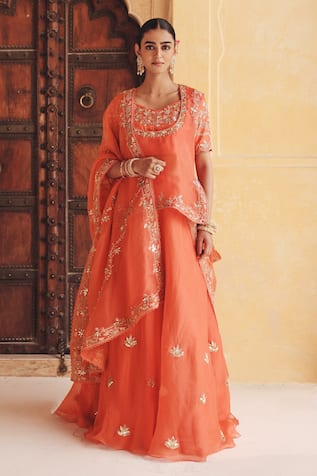 Vinita Bhansali Suraj Kamal Embroidered Kurta Lehenga Set 