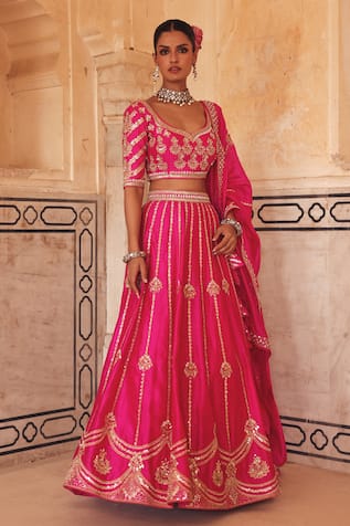 Vinita Bhansali Avni Hand Embroidered Striped Lehenga Set 