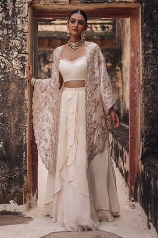 Vinita Bhansali Ambrai Hand Embroidered Cape Skirt Set 