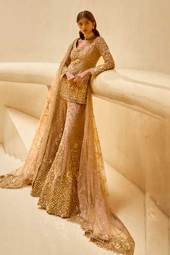 Tamanna Punjabi Kapoor Chevron Sequin Embroidered Kurta Sharara Set 