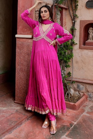 Nazar By Indu Mirror Work & Gota Detailed Anarkali Set 