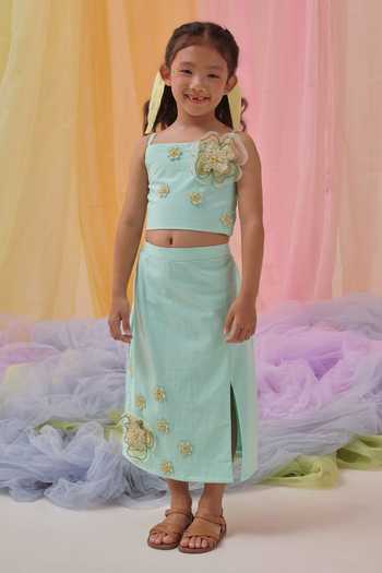Littleens Eze 3D Embroidered Skirt With Crop Top 