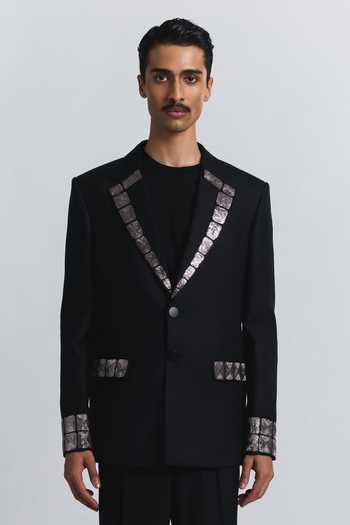 Line Out Line Grid Alloy Embellished Blazer 