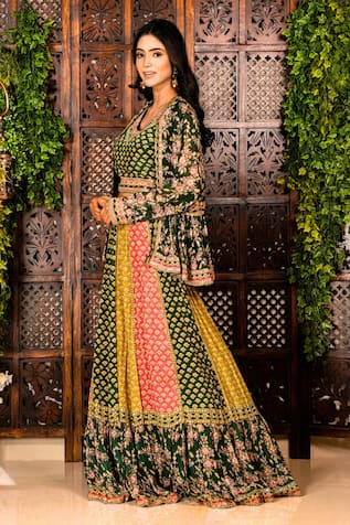 Amaltas Couture Mirror Work Jacket Lehenga Set 