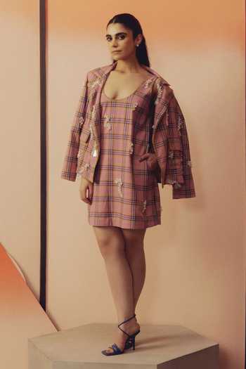 Kavya Singh Kundu Tumi Plaid Hand Embroidered Blazer 