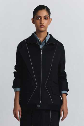 Line Out Line Zipper Detail Bomber Jacket 