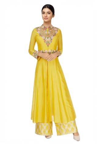 Neha Khullar Yellow Embroidered Jacket & Pant Set 