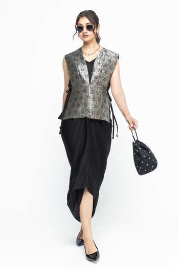 SOBARIKO Alia Brocade Gilet With Asymmetric Dress 