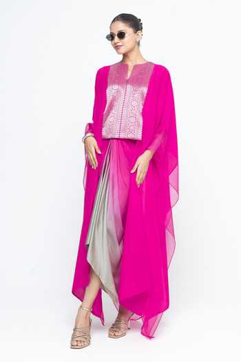 SOBARIKO Onaya Silk Cape & Ombre Skirt Set 