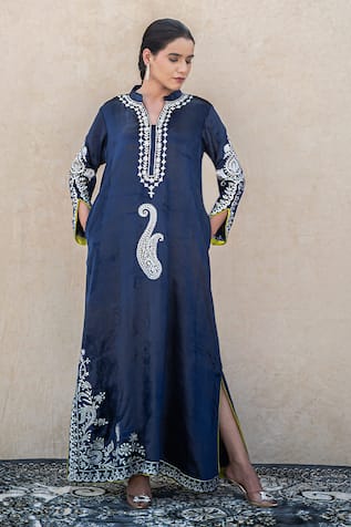 Wazir C Velvet Kashmiri Tilla Embroidered Kaftan 