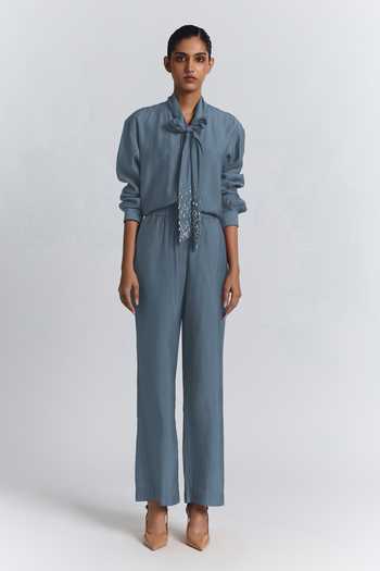 Line Out Line Chanderi Tie-Up Shirt & Pant Set 