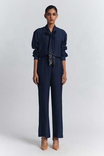 Line Out Line Chanderi Tie-Up Shirt & Pant Set 