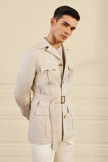 Gargee Designers Linen Herringbone Shacket With Belt 
