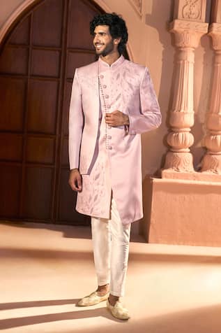 Arihant Rai Sinha Leaf Vine Embroidered Layered Sherwani Set 
