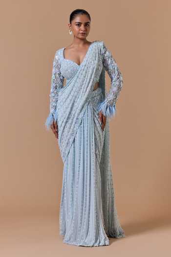 Nitika Gujral Crystal Work Pre-Draped Saree With Blouse 