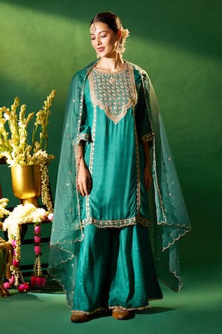 Samyukta Singhania Embroidered Organza Silk Kurta Sharara Set 