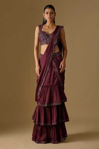 Asaga Baylin Pre-Draped Saree With Embroidered Blouse 
