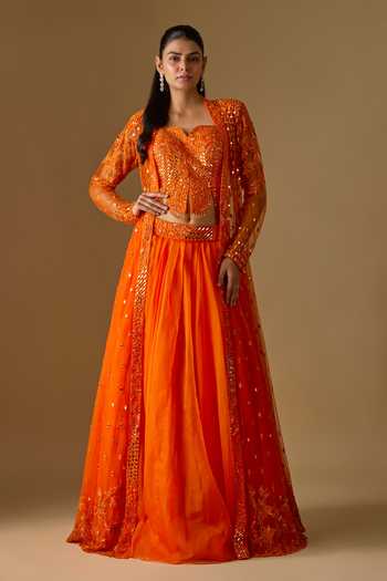 Asaga Salora Abstract Embroidered Jacket Lehenga Set 