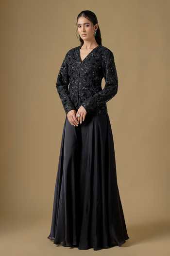 Asaga Rillette Abstract Hand Embroidered Jacket & Sharara Set 