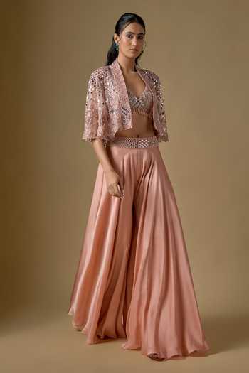 Asaga Isla Abstract Embroidered Cape Sharara Set 