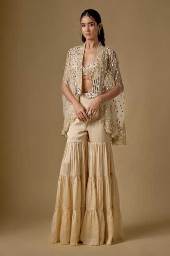 Asaga Currenta Hand Embroidered Cape Sharara Set 