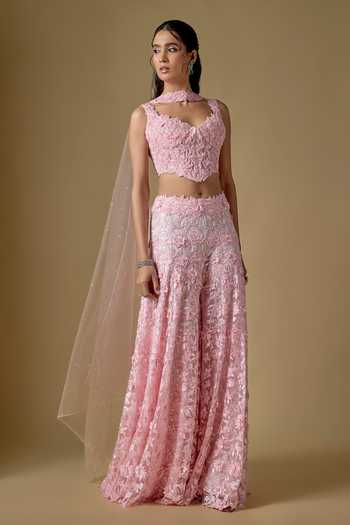 Asaga Laken Abstract Hand Embroidered Blouse Sharara Set 