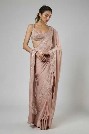 Masumi Mewawalla Resham & Aari Embroidered Pre-Draped Saree Set 