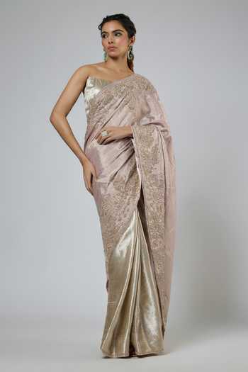 Masumi Mewawalla Zardozi Embroidered Pre-Draped Saree & Blouse Set 