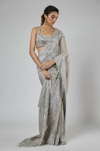 Masumi Mewawalla Aari Embroidered Pre-Draped Saree & Blouse Set 