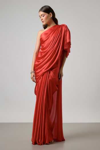 NA-KA One Shoulder Draped Top & Skirt Set 