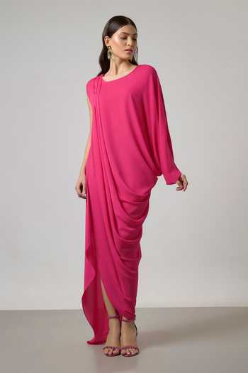 NA-KA Asymmetric Sleeve Pleated Cowl Gown 