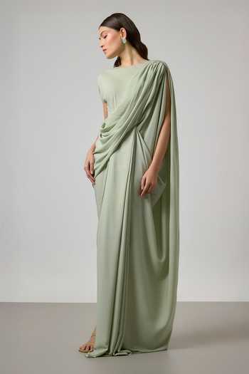 NA-KA Draped Pleated Cowl Gown 