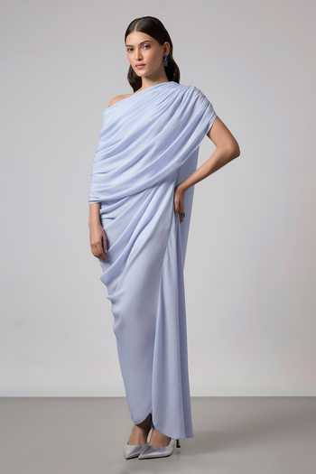 NA-KA Off Shoulder Cowl Gown With Drape 
