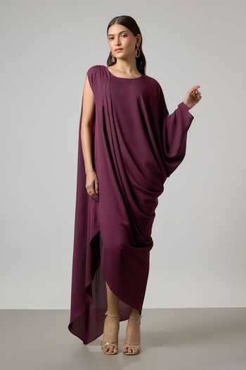 NA-KA Asymmetric Sleeve Cowl & Pleated Gown 