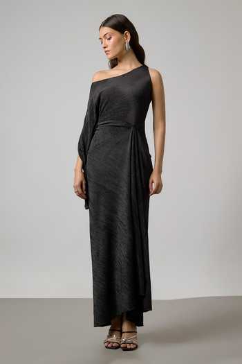 NA-KA Self Pleated Off Shoulder Gown 