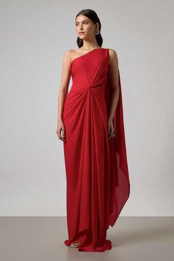 NA-KA One Shoulder Pleated & Gathered Gown 